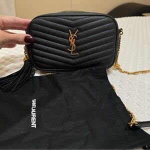 saint laurent mini lou camera bag black quilted crossbody with tessel